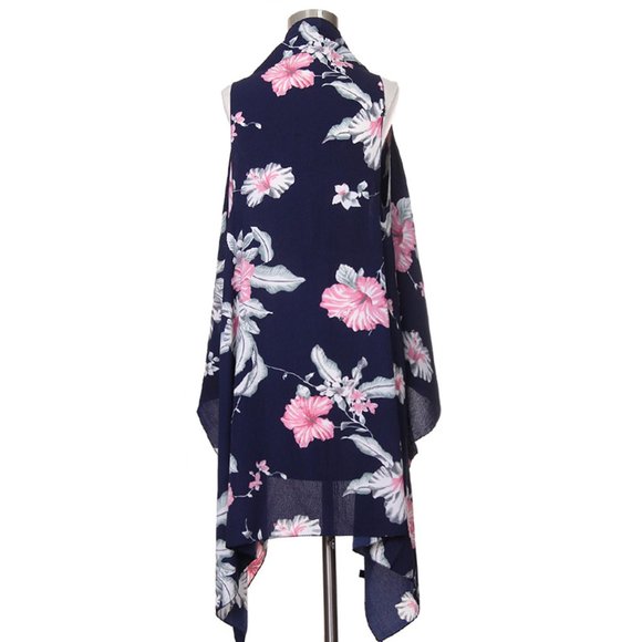 Code22 Big Flower Pattern Print Beach Cover Up - Picture 3 of 4